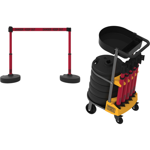 Chariot de transport avec plateau pour barri&egrave;re PLUS, 75' lo, M&eacute;tal, Rouge Stor-it Systems