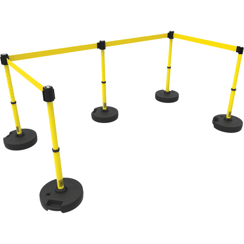 PLUS Barrier Post Set X5, Plastic, 42" H, Yellow Tape, 15' Tape Length Stor-it Systems