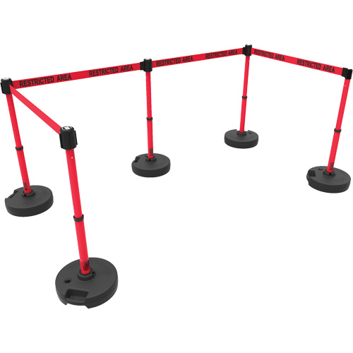 PLUS Barrier Post Set X5, Plastic, 42" H, Red Tape, 15' Tape Length Stor-it Systems