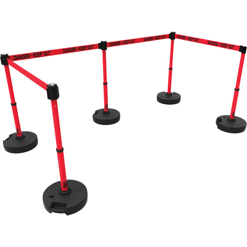 PLUS Barrier Post Set X5, Plastic, 42" H, Red Tape, 15' Tape Length Stor-it Systems