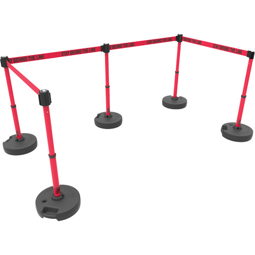 PLUS Barrier Post Set X5, Plastic, 42" H, Red Tape, 15' Tape Length Stor-it Systems