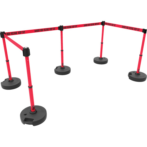 Ensemble de cinq montants pour barri&egrave;re PLUS, Plastique, 42" h, Ruban Rouge, Longueur du ruban 15' Stor-it Systems