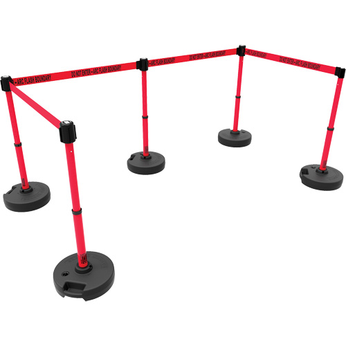 Ensemble de cinq montants pour barri&egrave;re PLUS, Plastique, 42" h, Ruban Rouge, Longueur du ruban 15' Stor-it Systems