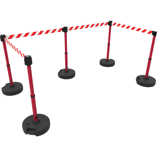 Ensemble de cinq montants pour barri&egrave;re PLUS, Plastique, 42" h, Ruban Rouge, Longueur du ruban 15' Stor-it Systems