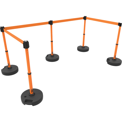 PLUS Barrier Post Set X5, Plastic, 42" H, Orange Tape, 15' Tape Length Stor-it Systems