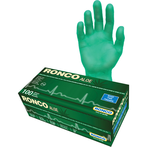 Gants jetables avec alo&egrave;s, Petit, Vinyle, 5 mils, Sans poudre, Vert Stor-it Systems
