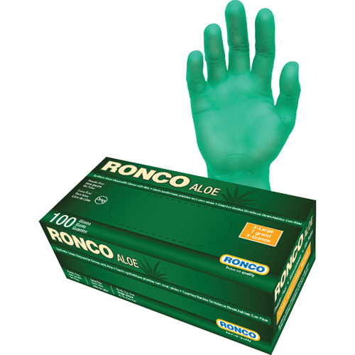 Gants jetables avec alo&egrave;s, T-Grand, Vinyle, 5 mils, Sans poudre, Vert Stor-it Systems