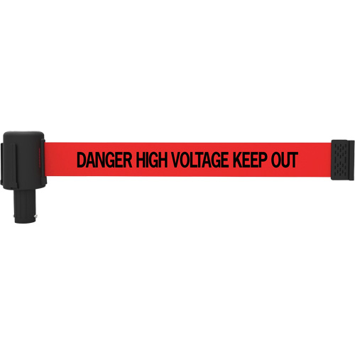 Cassette de banni&egrave;re PLUS, Danger High Voltage Keep Out, 15', Ruban Rouge Stor-it Systems