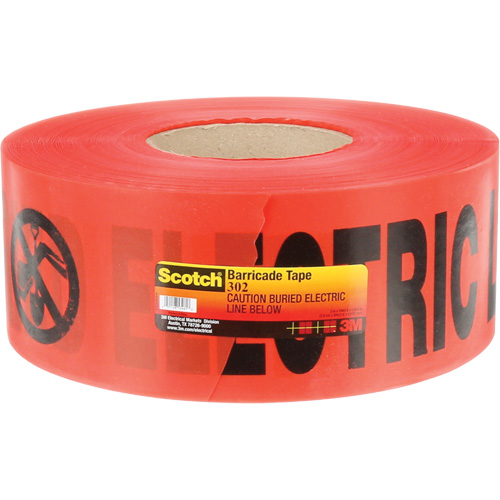 Ruban pour barri&egrave;res pour services publics souterrains Scotch, Anglais, 3" la x 1000' lo, 4 mils, Noir/rouge Stor-it Systems