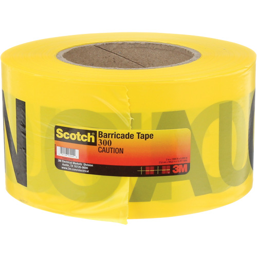 Ruban pour barri&egrave;res pour services publics souterrains Scotch, Anglais, 3" la x 1000' lo, 2 mils, Noir sur jaune Stor-it Systems