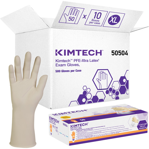 Gants m&eacute;dicaux Kimtech XTRA-PFE, T-Grand, Latex, 6 mils, Sans poudre, Blanc, Classe 2 Stor-it Systems
