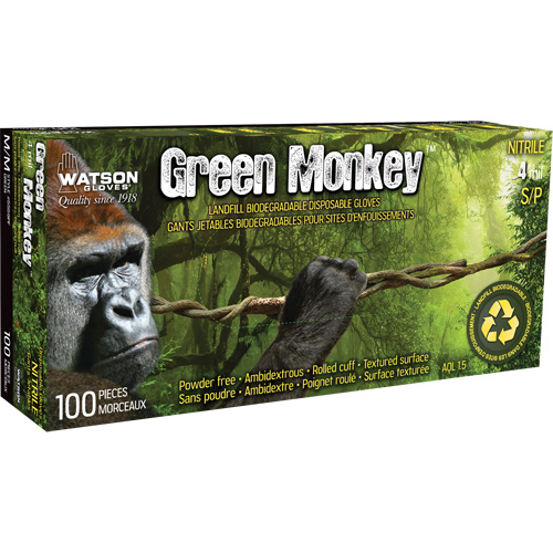 Gants 5559PF Green Monkey, Petit, Nitrile, 4 mils, Sans poudre, Vert Stor-it Systems