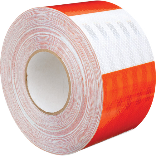 Feuille de rev&ecirc;tement de barricade prismatique de qualit&eacute; &agrave; haute intensit&eacute;, 4" la x 150' lo, 19 mils, Orange et blanc Stor-it Systems