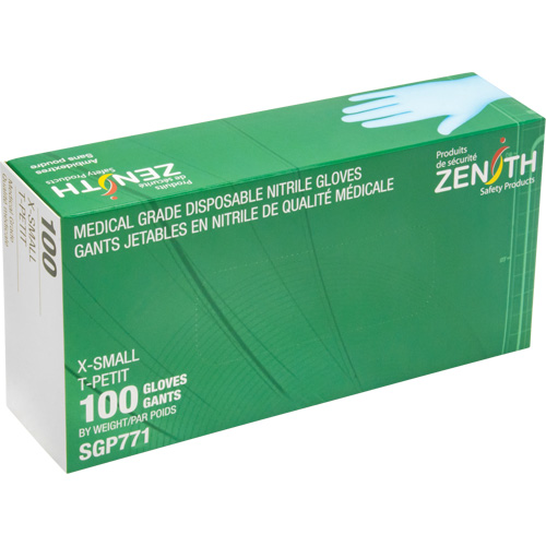 Gants jetables de calibre m&eacute;dical r&eacute;sistants &agrave; la perforation, T-petit, Nitrile, 4,5 mils, Sans poudre, Bleu, Classe 2 Stor-it Systems