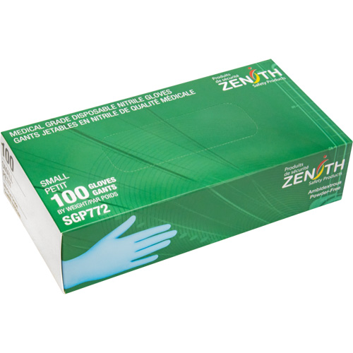Gants jetables de calibre m&eacute;dical r&eacute;sistants &agrave; la perforation, Petit, Nitrile, 4,5 mils, Sans poudre, Bleu, Classe 2 Stor-it Systems