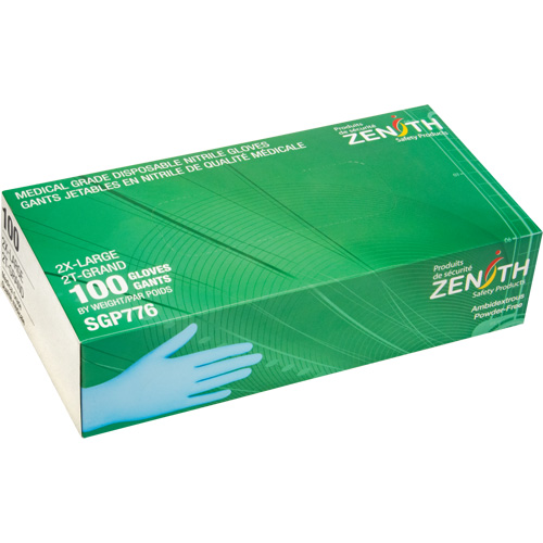 Gants jetables de calibre m&eacute;dical r&eacute;sistants &agrave; la perforation, 2T-Grand, Nitrile, 4,5 mils, Sans poudre, Bleu, Classe 2 Stor-it Systems