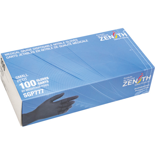 Puncture-Resistant Medical-Grade Disposable Gloves, Small, Nitrile, 5-mil, Powder-Free, Black, Class 2 Stor-it Systems