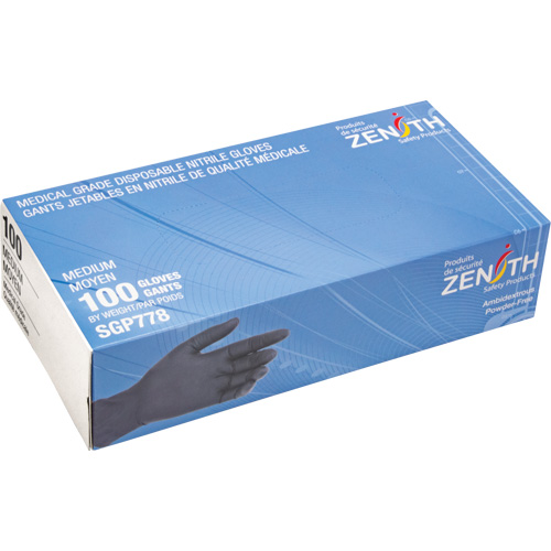 Gants jetables de calibre m&eacute;dical r&eacute;sistants &agrave; la perforation, Moyen, Nitrile, 5 mils, Sans poudre, Noir, Classe 2 Stor-it Systems