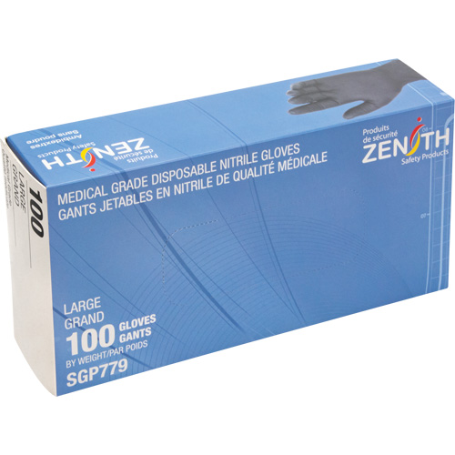 Puncture-Resistant Medical-Grade Disposable Gloves, Large, Nitrile, 5-mil, Powder-Free, Black, Class 2 Stor-it Systems