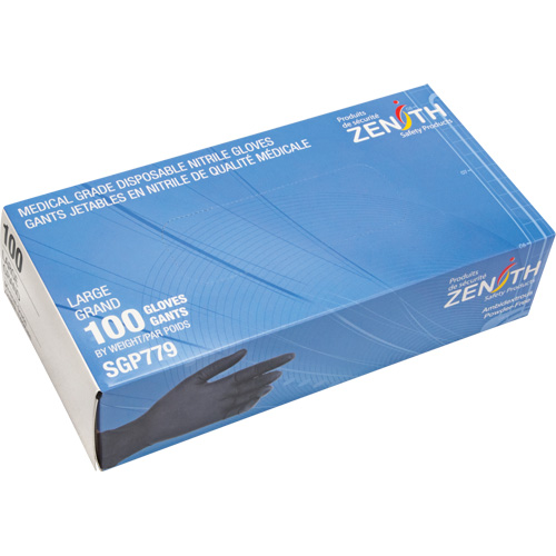 Puncture-Resistant Medical-Grade Disposable Gloves, Large, Nitrile, 5-mil, Powder-Free, Black, Class 2 Stor-it Systems