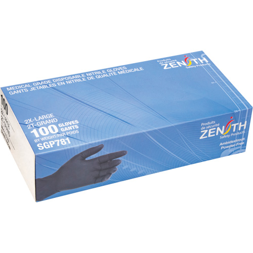 Puncture-Resistant Medical-Grade Disposable Gloves, 2X-Large, Nitrile, 5-mil, Powder-Free, Black, Class 2 Stor-it Systems