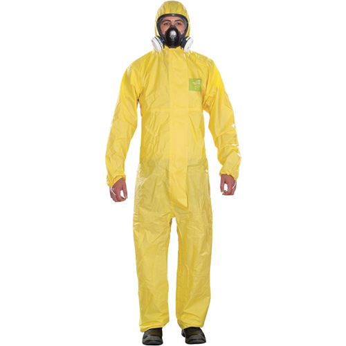 Microchem&reg; Medium-Duty Disposable Coveralls, Small, Yellow, Polypropylene Stor-it Systems