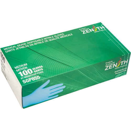 Gants jetables de calibre m&eacute;dical r&eacute;sistants &agrave; la perforation, Moyen, Nitrile, 3,5 mils, Sans poudre, Bleu, Classe 2 Stor-it Systems
