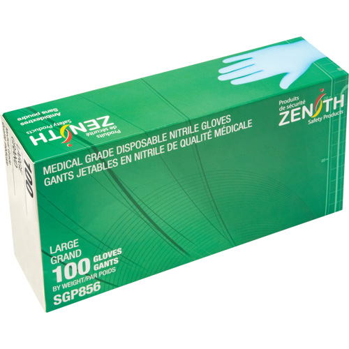 Gants jetables de calibre m&eacute;dical r&eacute;sistants &agrave; la perforation, Grand, Nitrile, 3,5 mils, Sans poudre, Bleu, Classe 2 Stor-it Systems