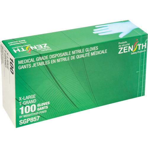 Gants jetables de calibre m&eacute;dical r&eacute;sistants &agrave; la perforation, T-Grand, Nitrile, 3,5 mils, Sans poudre, Bleu, Classe 2 Stor-it Systems