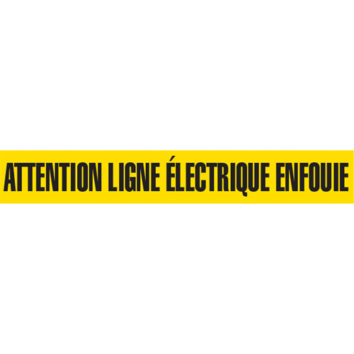 "Attention Ligne &eacute;lectrique Enfouie" Barricade Tape, French, 3" W x 1000' L, Black on Yellow Stor-it Systems