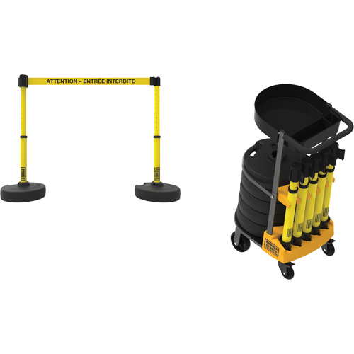 Plus Portable Barrier System Cart Package with Tray, 75' L, Metal/Plastic, Yellow Stor-it Systems