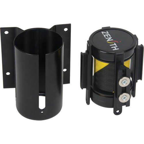 Wall Mount Barrier with Magnetic Tape, Steel, Screw Mount, 7', Black and Yellow Tape Stor-it Systems