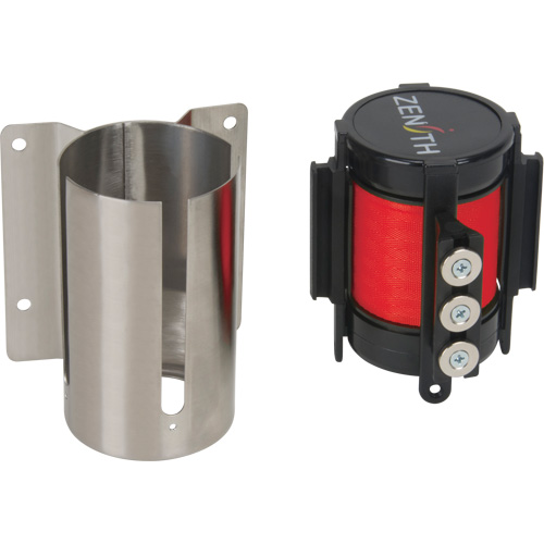 Barri&egrave;re &agrave; fixation murale avec ruban magn&eacute;tique, Acier, Fixation par vis, 12', Ruban Rouge Stor-it Systems