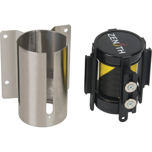 Wall Mount Barrier with Magnetic Tape, Steel, Screw Mount, 7', Black and Yellow Tape Stor-it Systems
