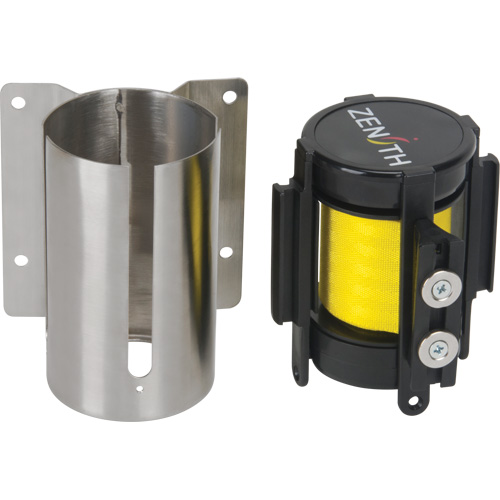 Barri&egrave;re &agrave; fixation murale avec ruban magn&eacute;tique, Acier, Fixation par vis, 7', Ruban Jaune Stor-it Systems