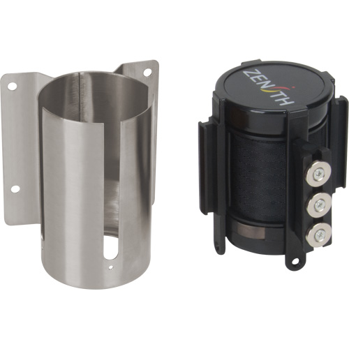 Barri&egrave;re &agrave; fixation murale avec ruban magn&eacute;tique, Acier, Fixation par vis, 12', Ruban Noir Stor-it Systems