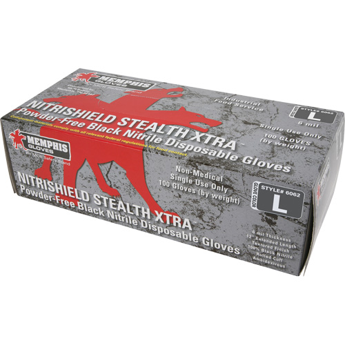 Gants jetables NitriShield Stealth Extra, Grand, Nitrile, 6 mils, Sans poudre, Noir Stor-it Systems