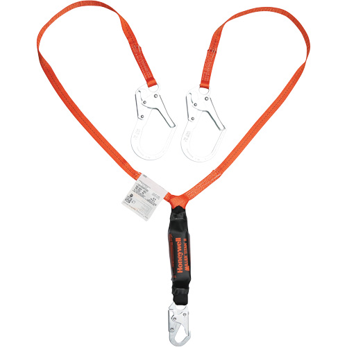 Titan Shock-Absorbing Lanyard, 6', Locking Rebar Hook Center, Locking Snap Hook Leg Ends, Polyester Stor-it Systems