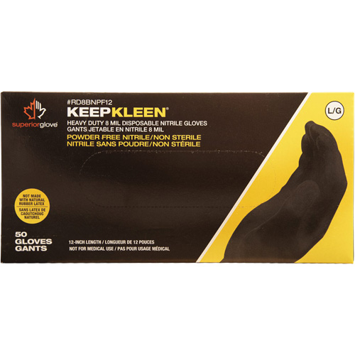 Gants jetables KeepKleen, Grand, Nitrile, 8 mils, Sans poudre, Noir Stor-it Systems