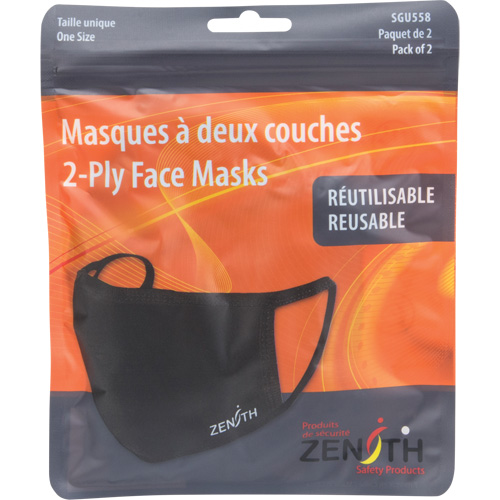 2-Ply Reusable Face Masks, Polyester, Black Stor-it Systems