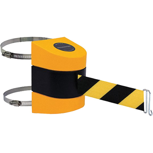 Support de poteau de barri&egrave;re Tensabarrier avec courroie, Plastique, Fixation par pince, 24', Ruban Noir et jaune Stor-it Systems