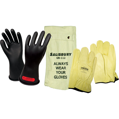 Ensemble de gants isol&eacute;s contre l'&eacute;lectricit&eacute; Salisbury, ASTM classe 0, Taille 9, 11" lo Stor-it Systems
