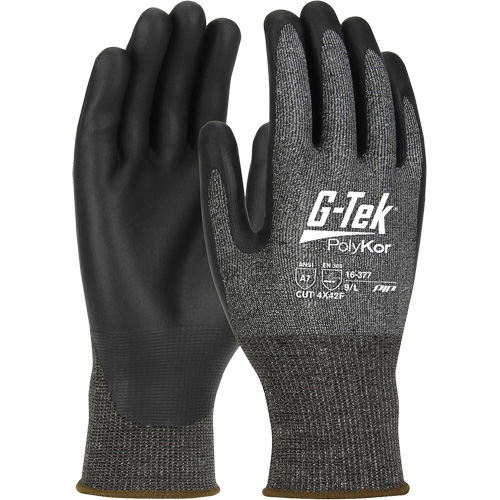 G-Tek&reg; PolyKor&reg; X7 Cut Resistant Gloves, Size Small, 18 Gauge, Polyurethane Coated, Polyethylene Shell, ASTM ANSI Level A7/EN 388 Level F Stor-it Systems