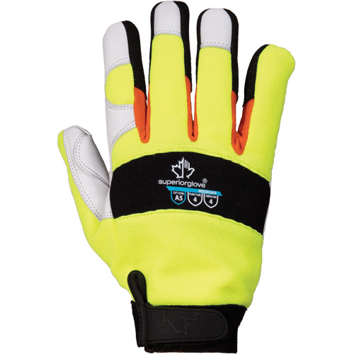 Gants de m&eacute;canicien &agrave; haute visibilit&eacute; ClutchGear, Paume Cuir fleur de ch&egrave;vre, Taille Moyen Stor-it Systems