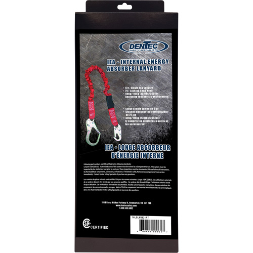Longe amortisseuse interne ShockSorb, 6', Point d'ancrage &agrave; Crochet mousqueton, Crochet mousqueton aux jambes, Polyester Stor-it Systems