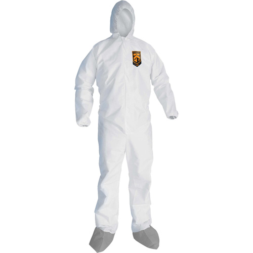 KleenGuardA45 Liquid & Particle Protection Coveralls with Anti-Slip Shoe, Large, Grey/White, Microporous Stor-it Systems
