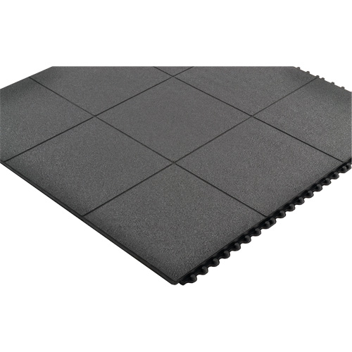 Cushion-Ease&reg; Interlocking Anti-Fatigue Mat, Pebbled, 3' x 3' x 3/4", Black, Natural Rubber Stor-it Systems