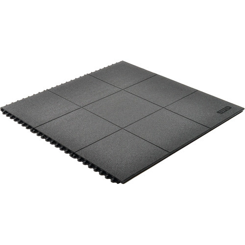 Cushion-Ease&reg; Interlocking Anti-Fatigue Mat, Pebbled, 3' x 3' x 3/4", Black, Natural Rubber Stor-it Systems