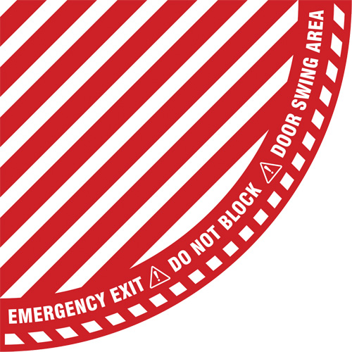 Signalisation au sol ?Emergency Exit? (sortie de secours) pour porte battante en quart de cercle, Adh&eacute;sif, Anglais avec pictogramme Stor-it Systems