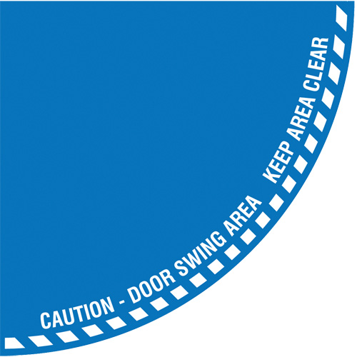 Signalisation au sol ?Caution? (attention) pour porte battante en quart de cercle, Adh&eacute;sif, Anglais avec pictogramme Stor-it Systems